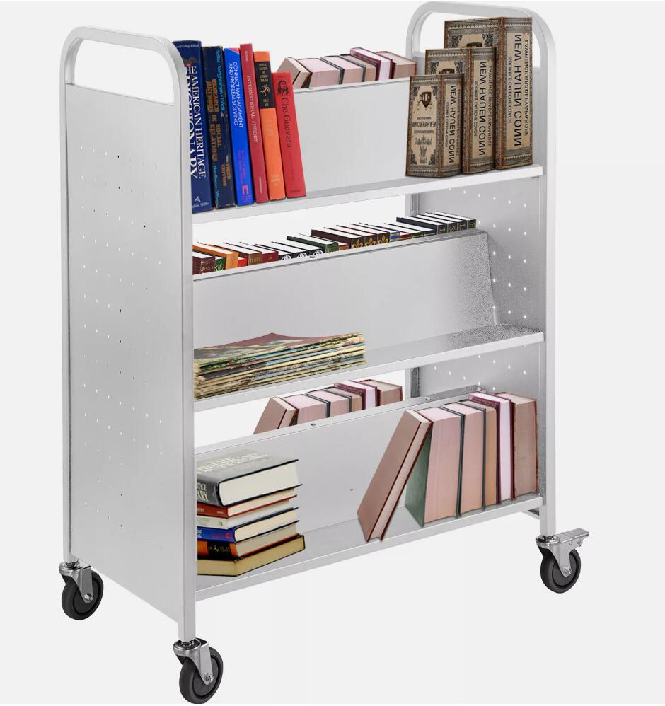 Premium Double Sided 200 lbs Book Cart Library Cart W-Shaped Sloped Shelves AU