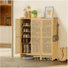 5-Tier Bamboo Shoe Cabinet Shoes Rack Organizer with 3 Rattan Doors Hallway