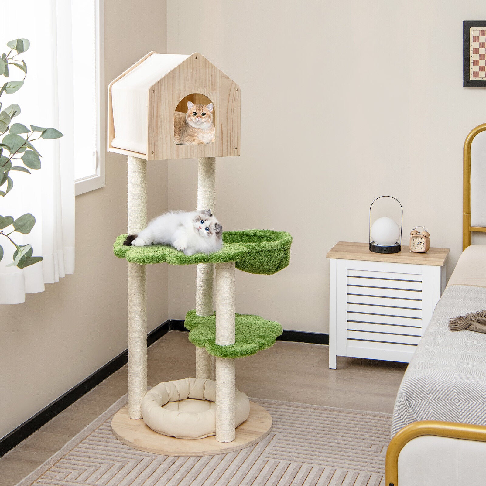 1.4M Cute Multi-level Wood Cat Tree Cat Tower NEW