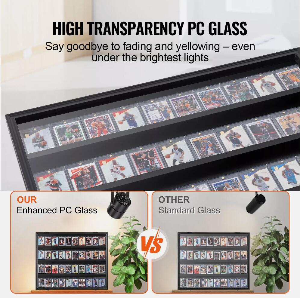 775 x 617 x 55 mm Graded Sports Card Display Wood Case With Clear UV Protection