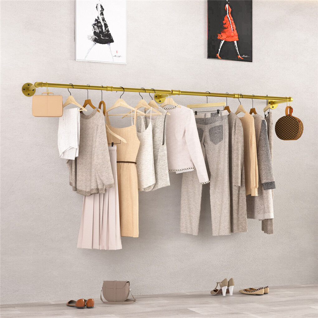 Heavy Duty Wall Mounted Clothes Rack Hanging Garment Rack Gold