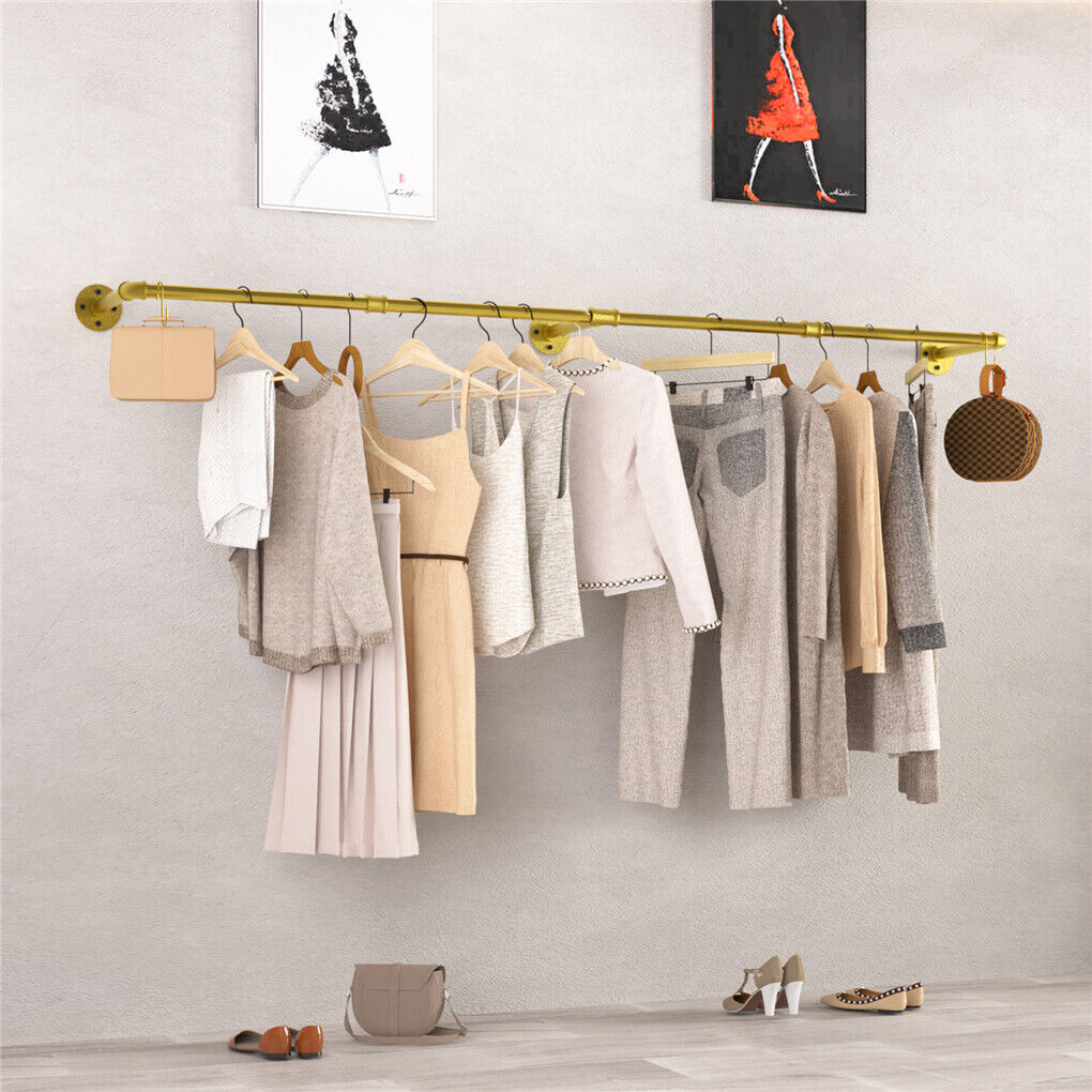 Heavy Duty Wall Mounted Clothes Rack Hanging Garment Rack Gold – Smart Home