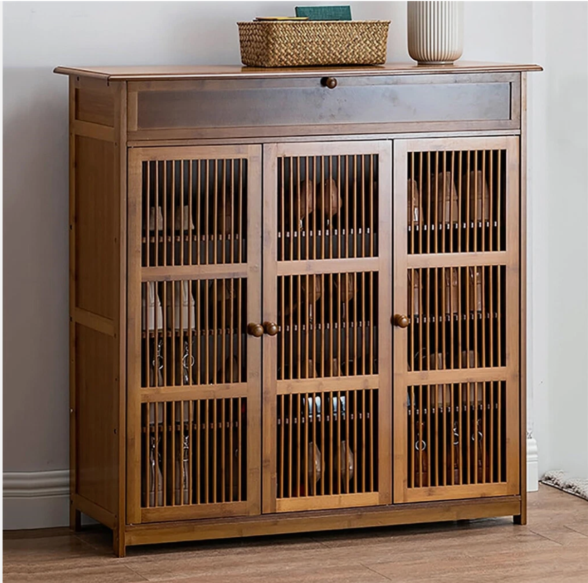 4 Tier Bamboo Shoe Storage Cabinet Shoes Rack Organiser with Top Storage Shelf