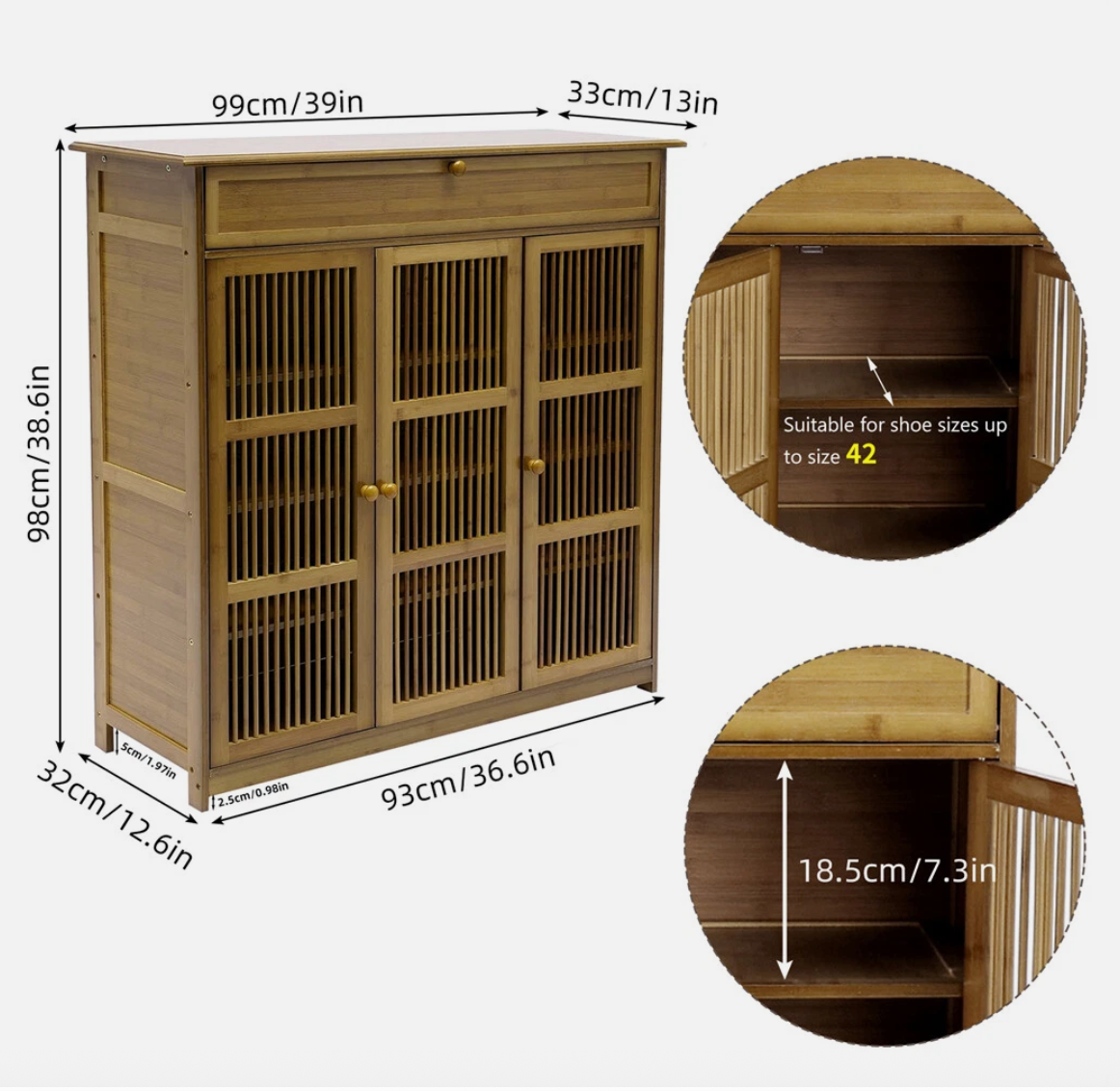 4 Tier Bamboo Shoe Storage Cabinet Shoes Rack Organiser with Top Storage Shelf