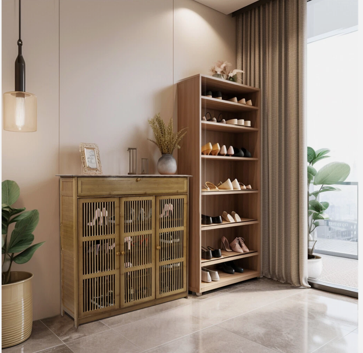 4 Tier Bamboo Shoe Storage Cabinet Shoes Rack Organiser with Top Storage Shelf