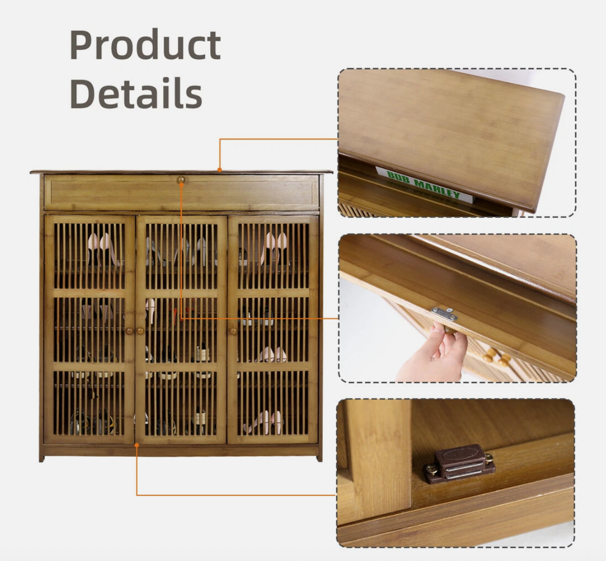 4 Tier Bamboo Shoe Storage Cabinet Shoes Rack Organiser with Top Storage Shelf