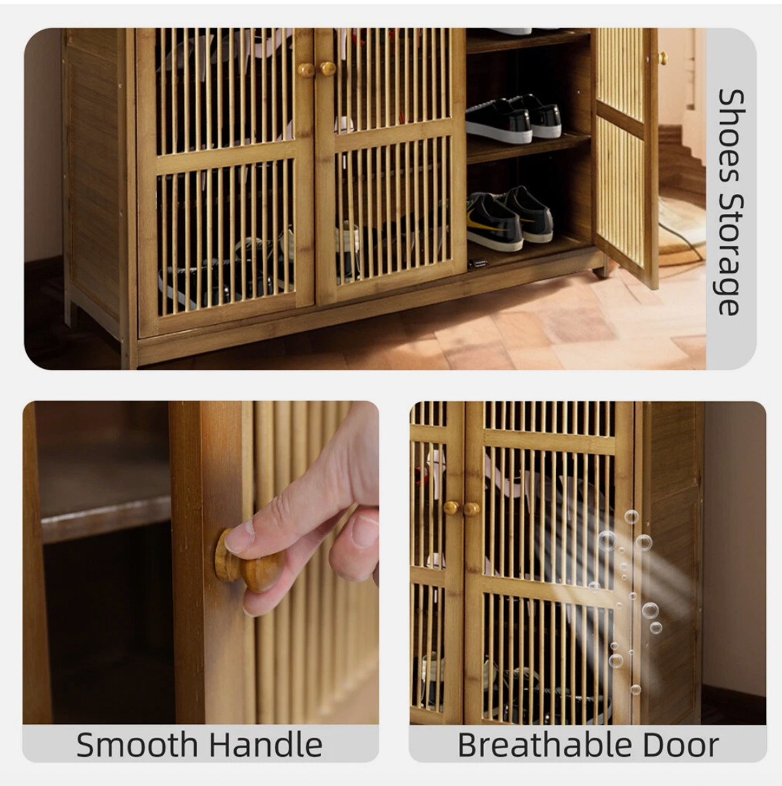 4 Tier Bamboo Shoe Storage Cabinet Shoes Rack Organiser with Top Storage Shelf