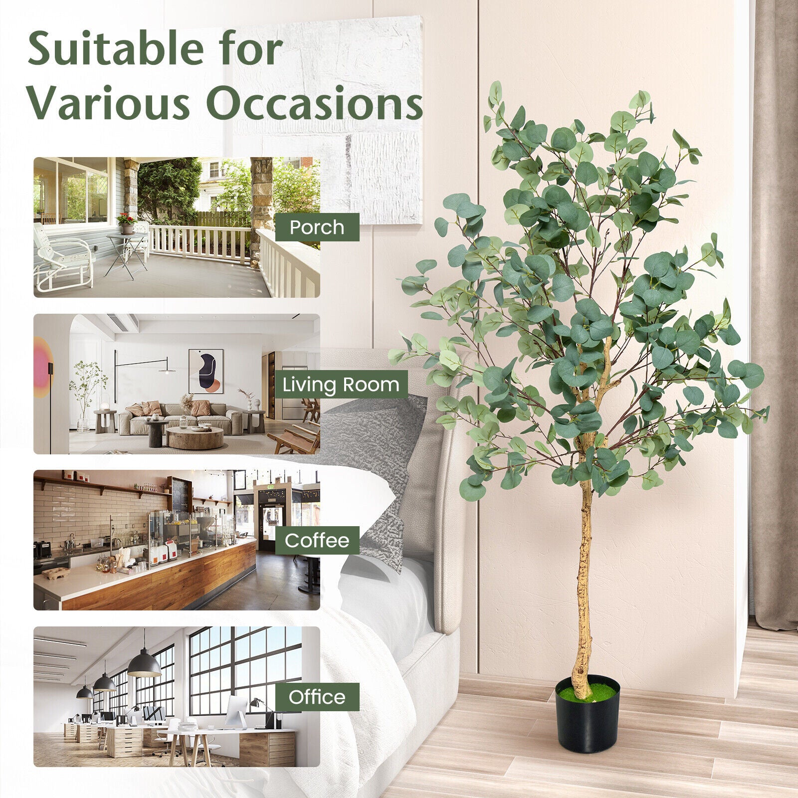 165 CM Artificial Tree Fake Eucalyptus Tree Home Decor