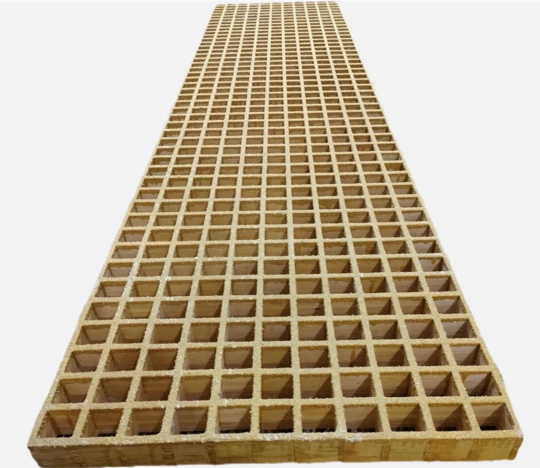 Heavy Duty 1800x425 30x30 FRP Walkway Grating Anti Slip Resin Fiberglass Yellow Grit Clips