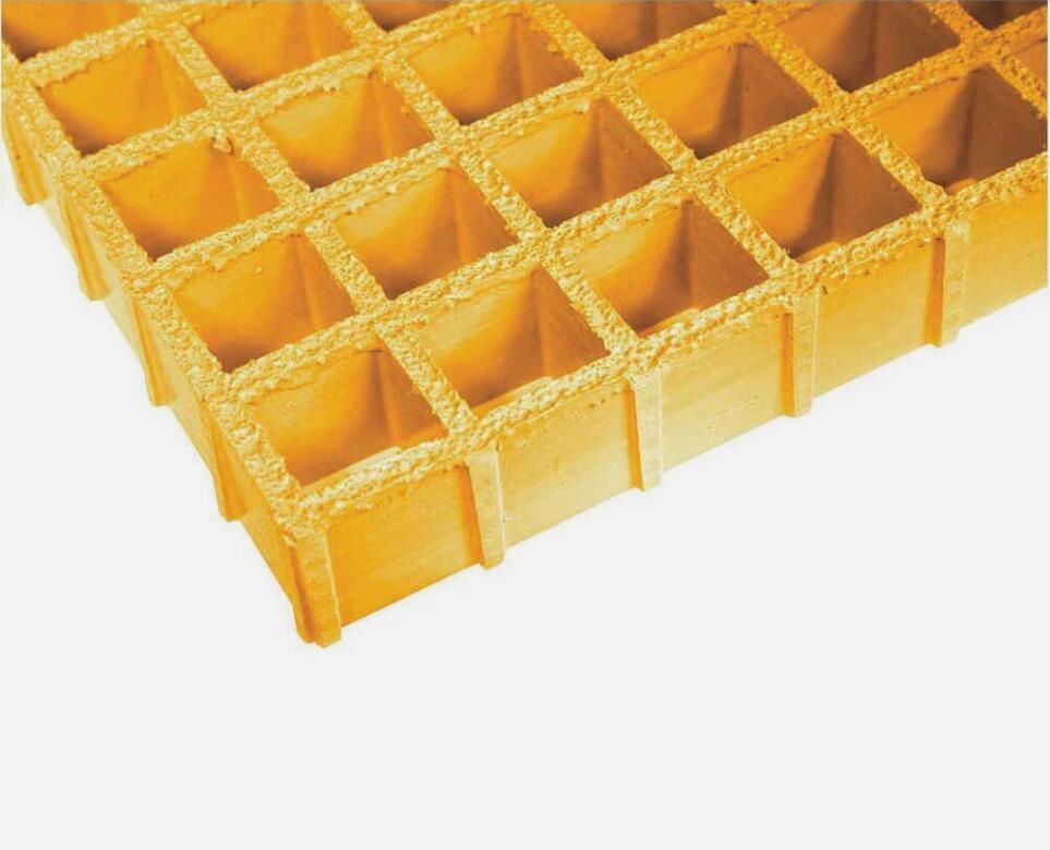 Heavy Duty 1800x425 30x30 FRP Walkway Grating Anti Slip Resin Fiberglass Yellow Grit Clips
