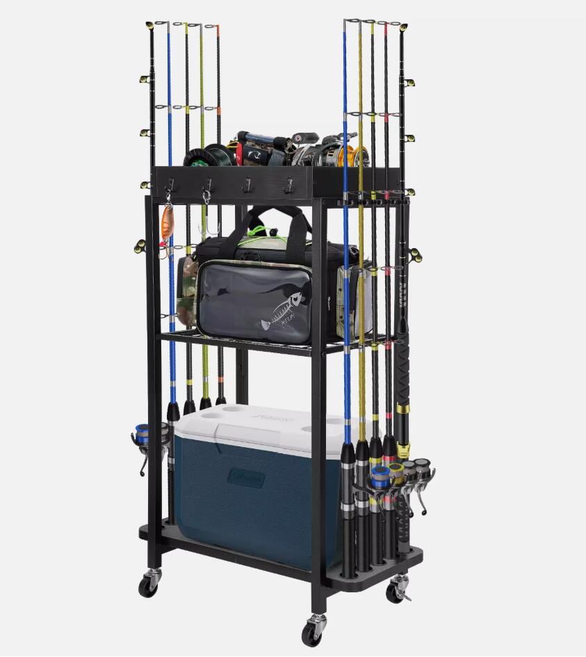NEW 10 Rod Fishing Rod Holder Storage Rack with Wheels Fishing Pole St ...