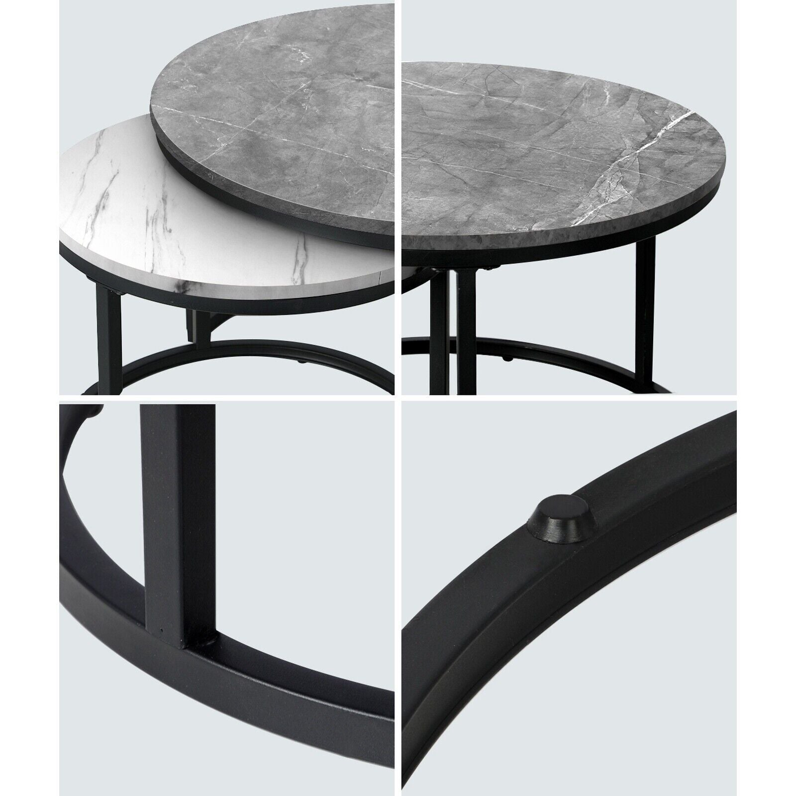 PREMIUM Set of 2 Round Marble Coffee Table Nesting Side End Tables