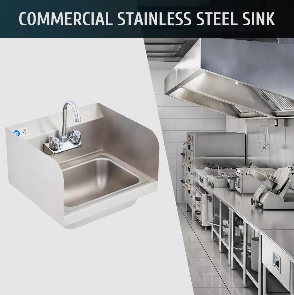 14" Stainless Steel Wall Mount Hand Wash Sink Commercial Utility Basin NSF Certified