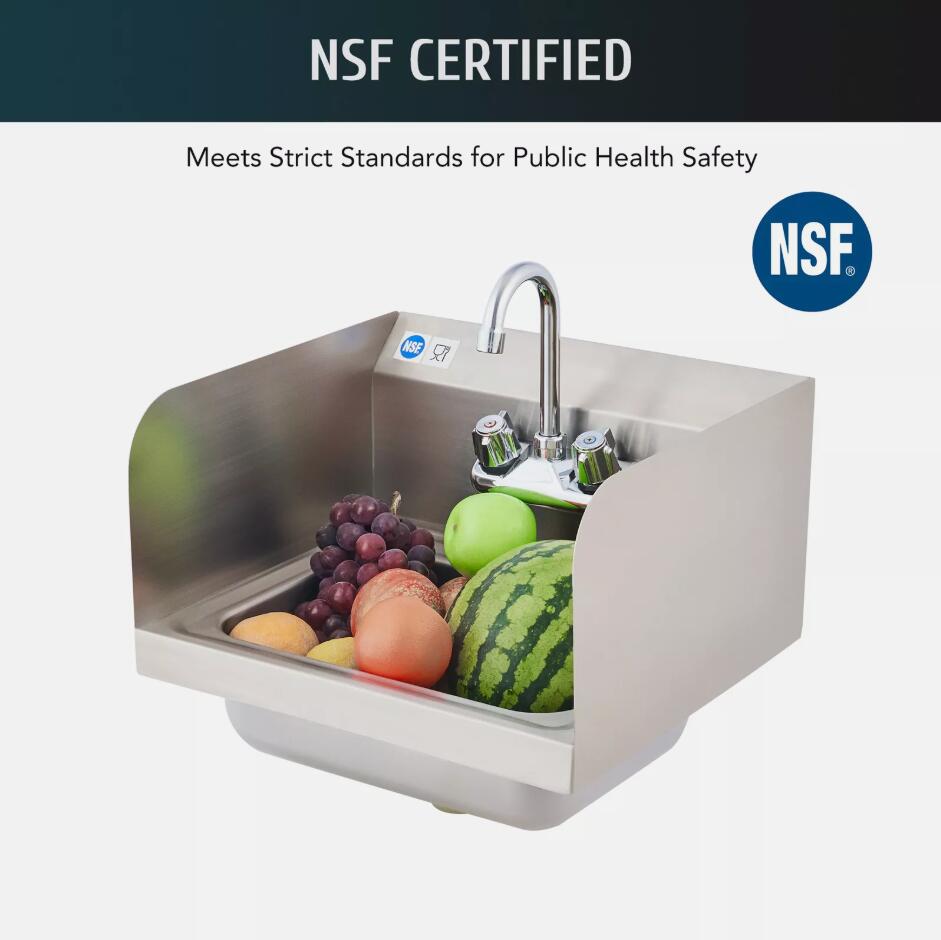 14" Stainless Steel Wall Mount Hand Wash Sink Commercial Utility Basin NSF Certified