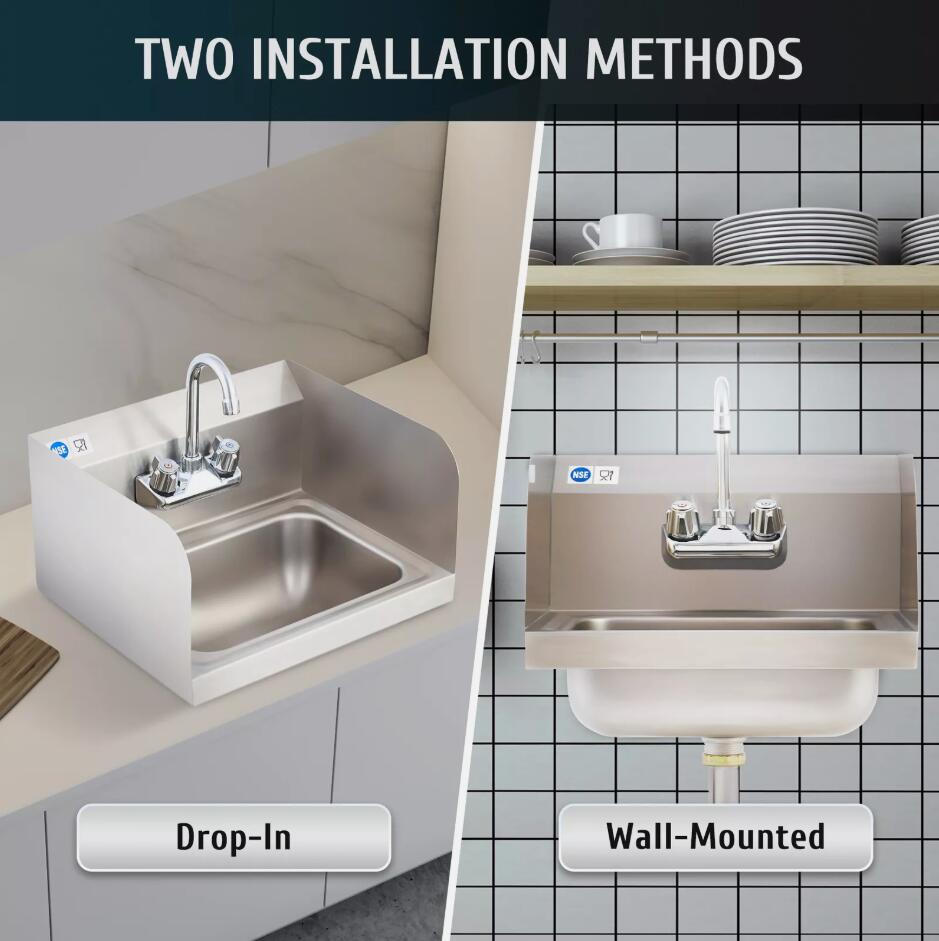 14" Stainless Steel Wall Mount Hand Wash Sink Commercial Utility Basin NSF Certified