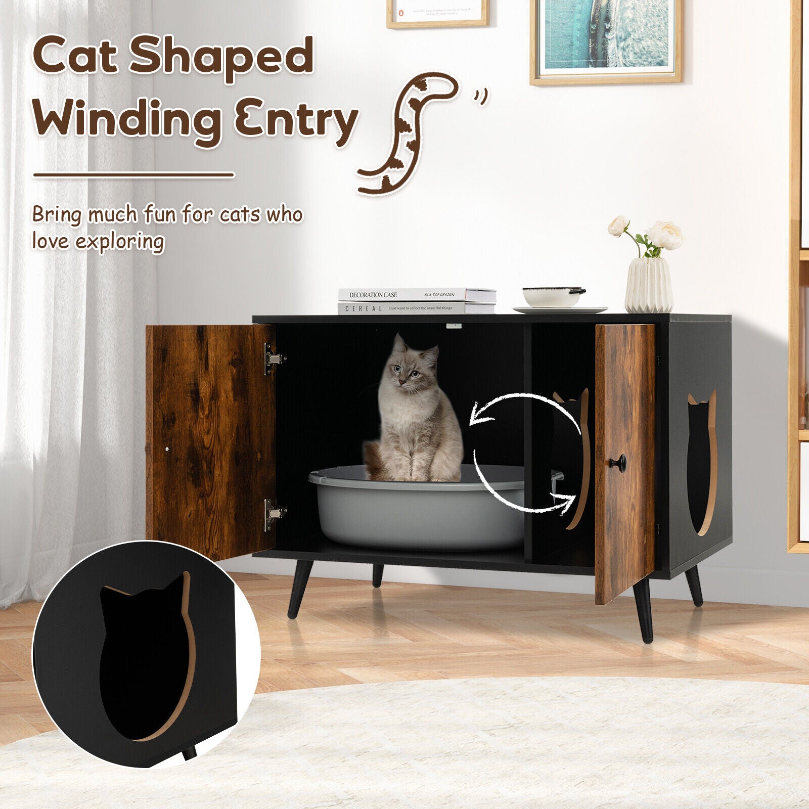 Living Room Cat Litter Box Enclosure Hidden Cat Washroom Furniture