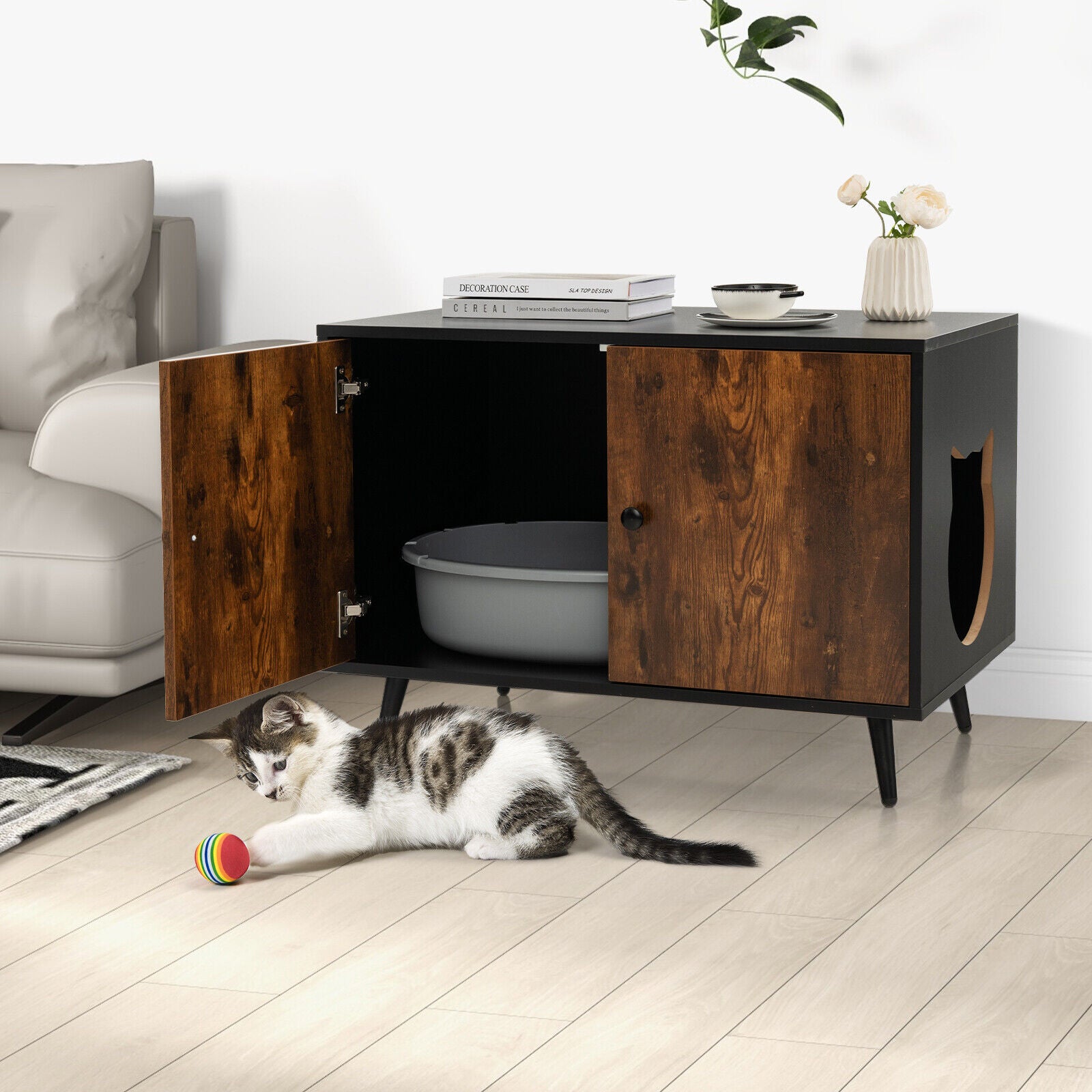 Living Room Cat Litter Box Enclosure Hidden Cat Washroom Furniture