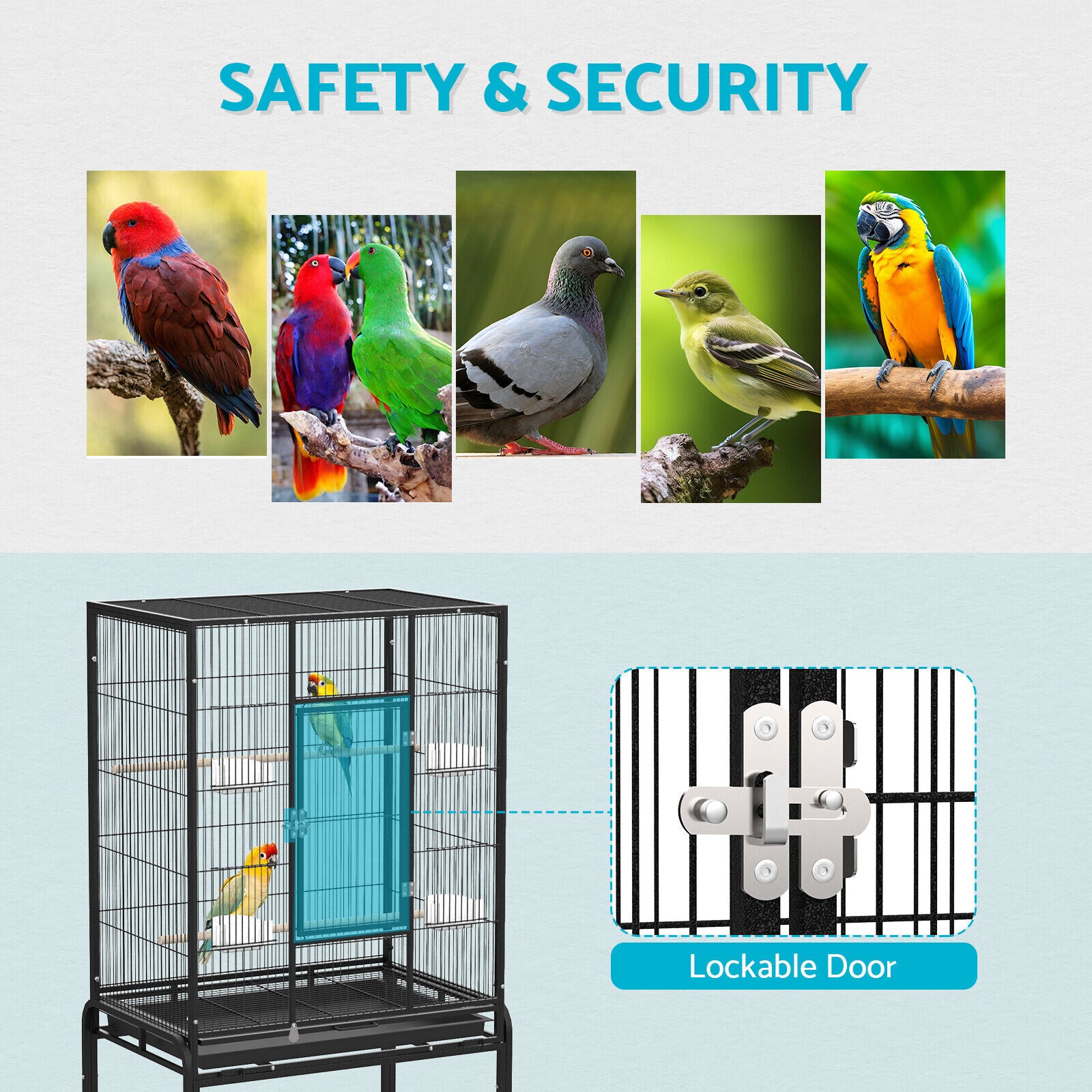 135CM Large Bird Cage Stand alone Aviary Parrot Budgie Wheel 2 Perches