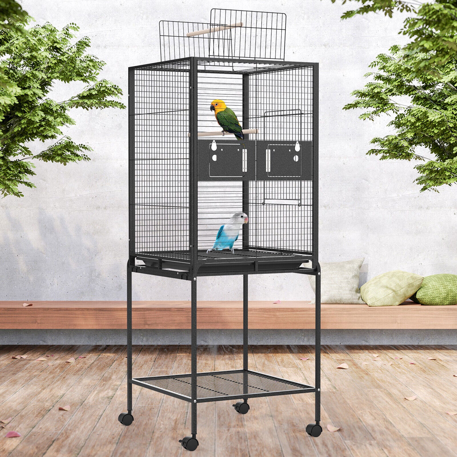 146CM Bird Cage Top 2 Perches Aviary Parrot Budgie Tray With Wheel