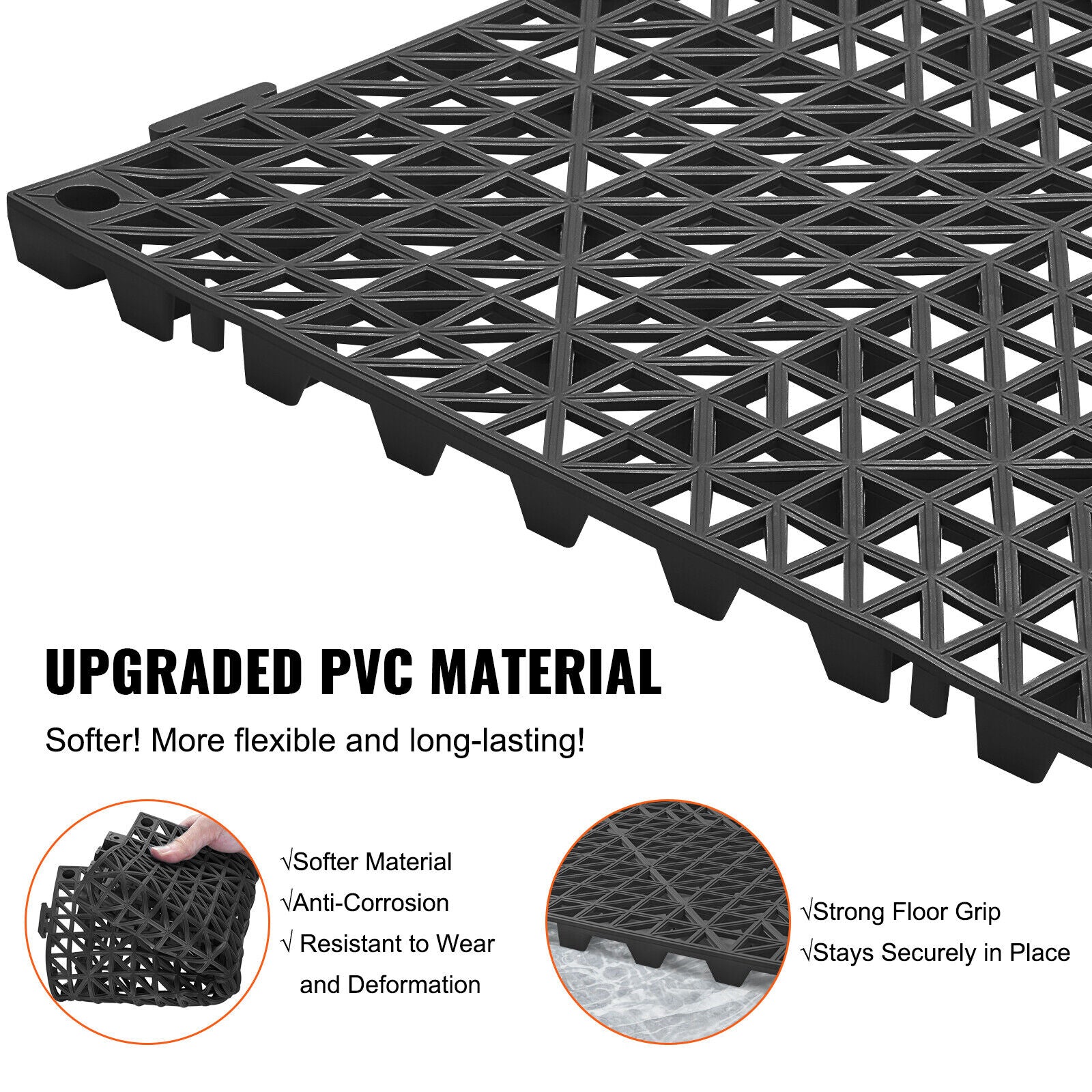 50PCS 12" x 12" PVC Interlocking Drainage Floor Mat Non-Slip Floor Tiles