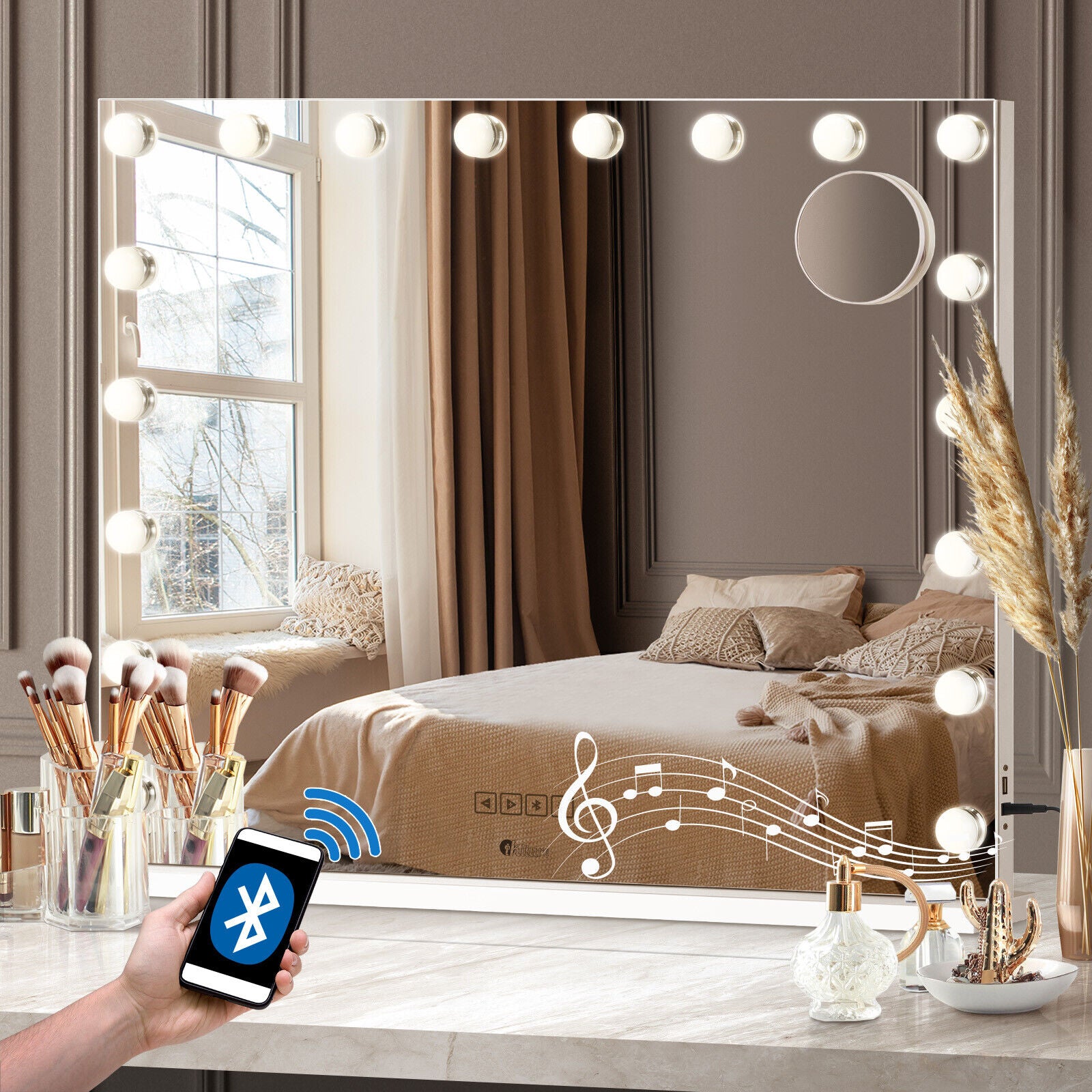 80x68cm Bluetooth LED Light Hollywood Makeup Vanity Mirror