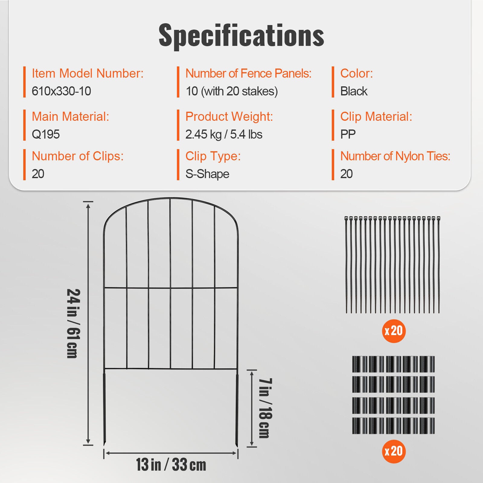 10 Pack 61cm(H) x33cm(L) Garden Fence Decorative Garden Fencing Panels
