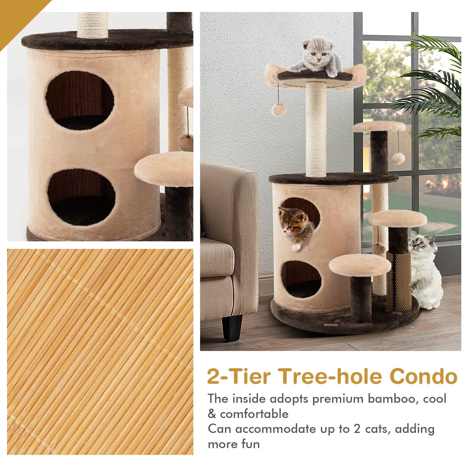 2-Tier Cat Tree Tower Multi-Level Activity Tree Scratcher Tower