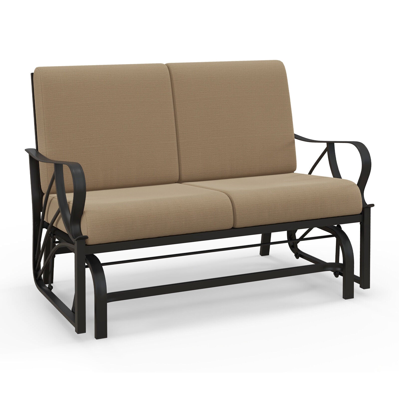 Durable Metal 2 Person Patio Glider Rocking Chair Cushioned Loveseat Garden Yard 300kg