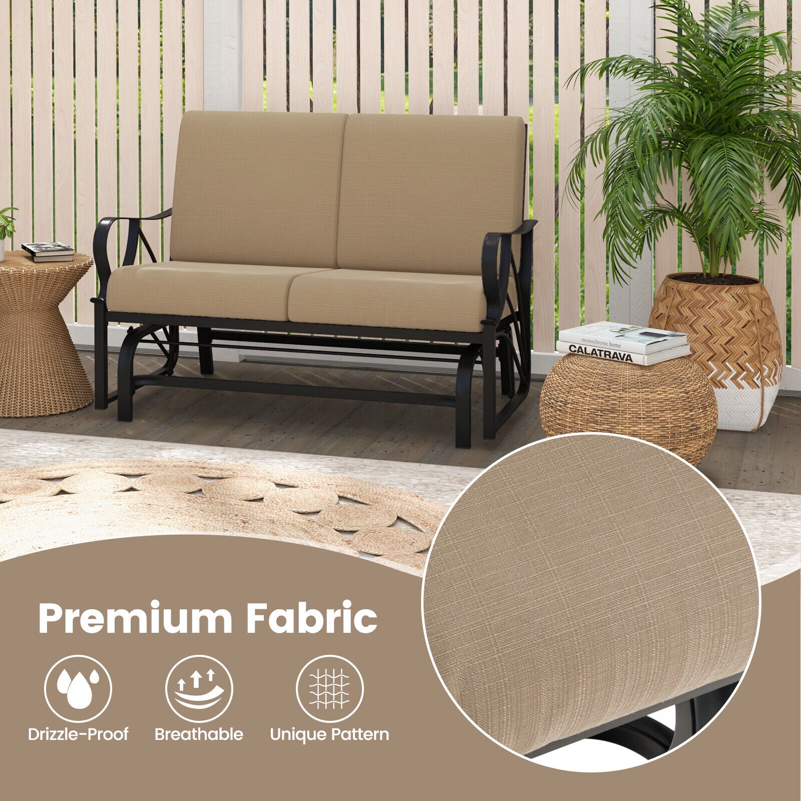 Durable Metal 2 Person Patio Glider Rocking Chair Cushioned Loveseat Garden Yard 300kg