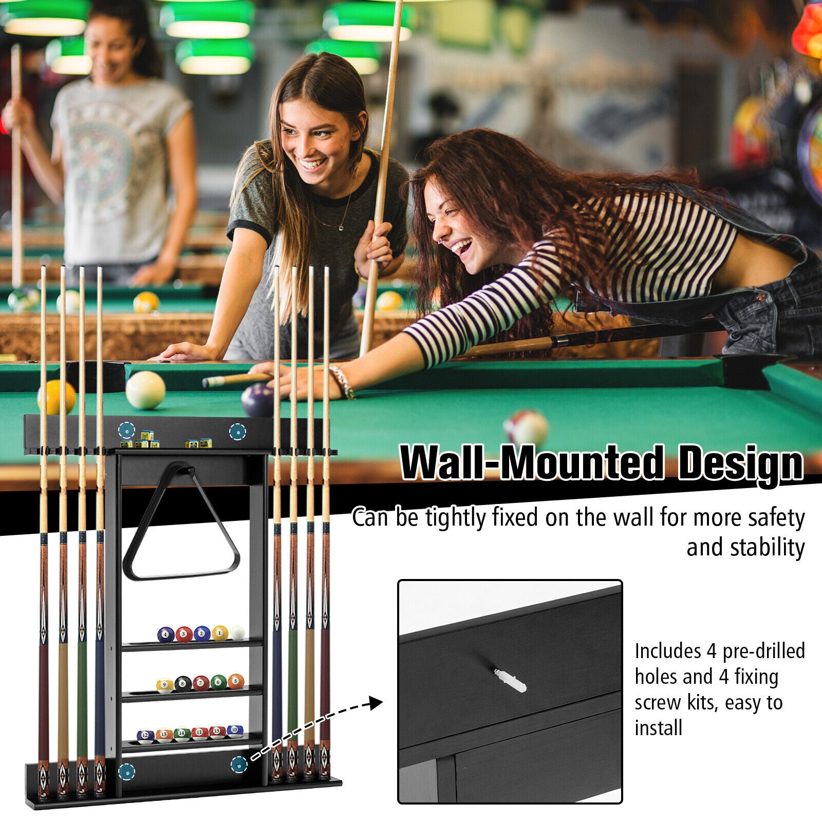 AU Wall-mounted Billiard Cue Rack Only Billiard Stick Holder Wall Pool Stick Holder
