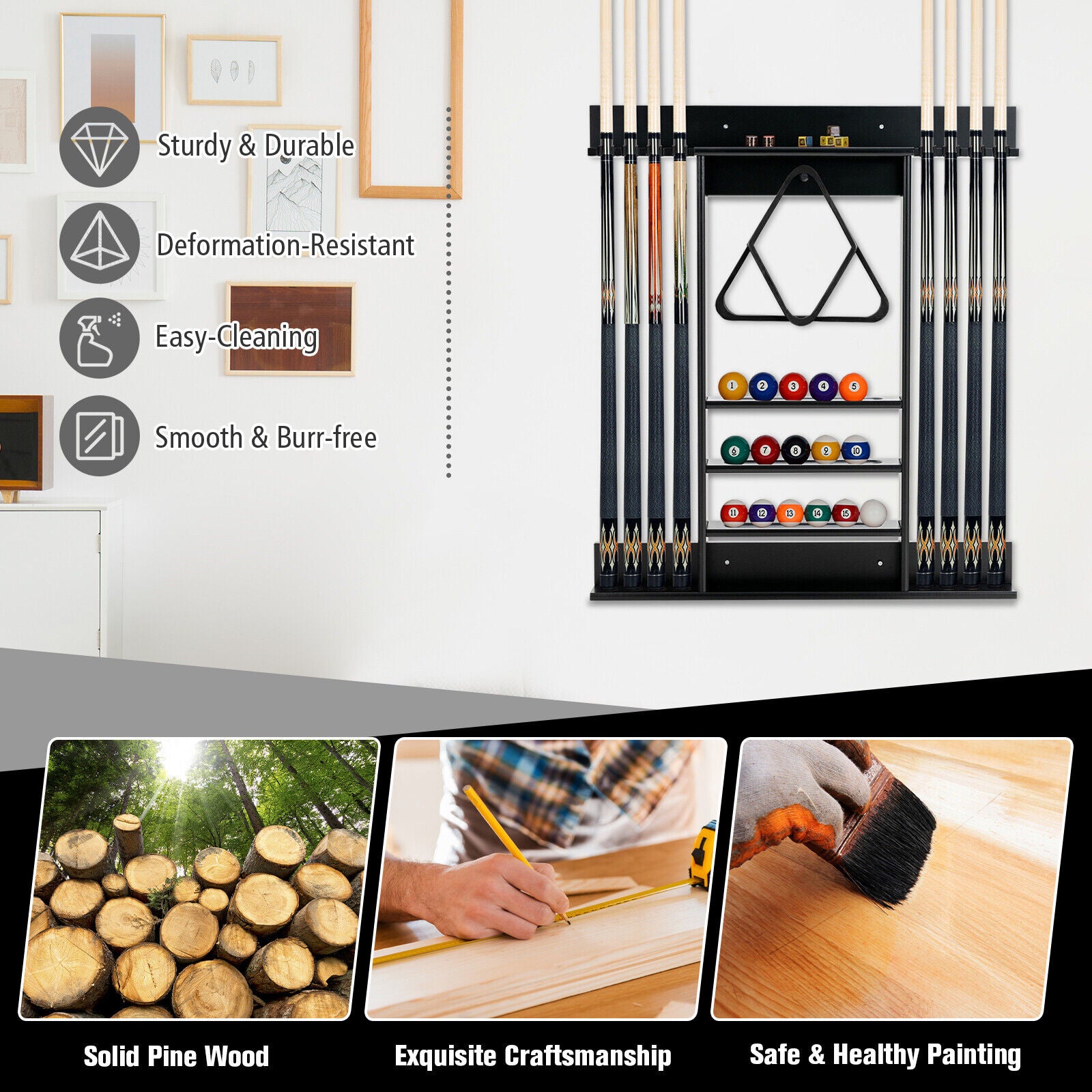 AU Wall-mounted Billiard Cue Rack Only Billiard Stick Holder Wall Pool Stick Holder