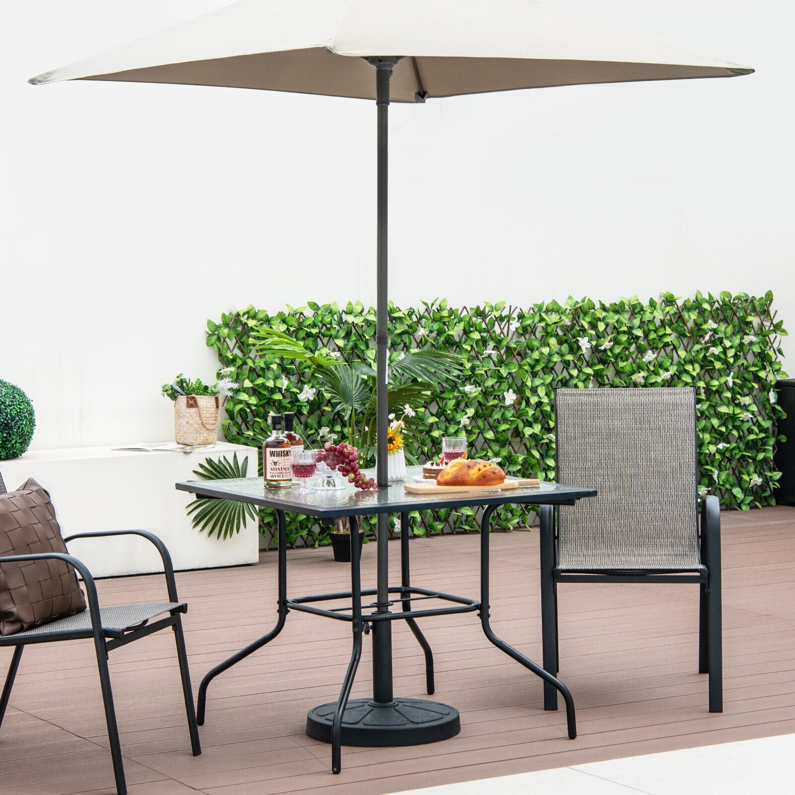 89CM Outdoor Tempered Glass Top Patio Bistro Dining Table With 38 mm Umbrella Hole