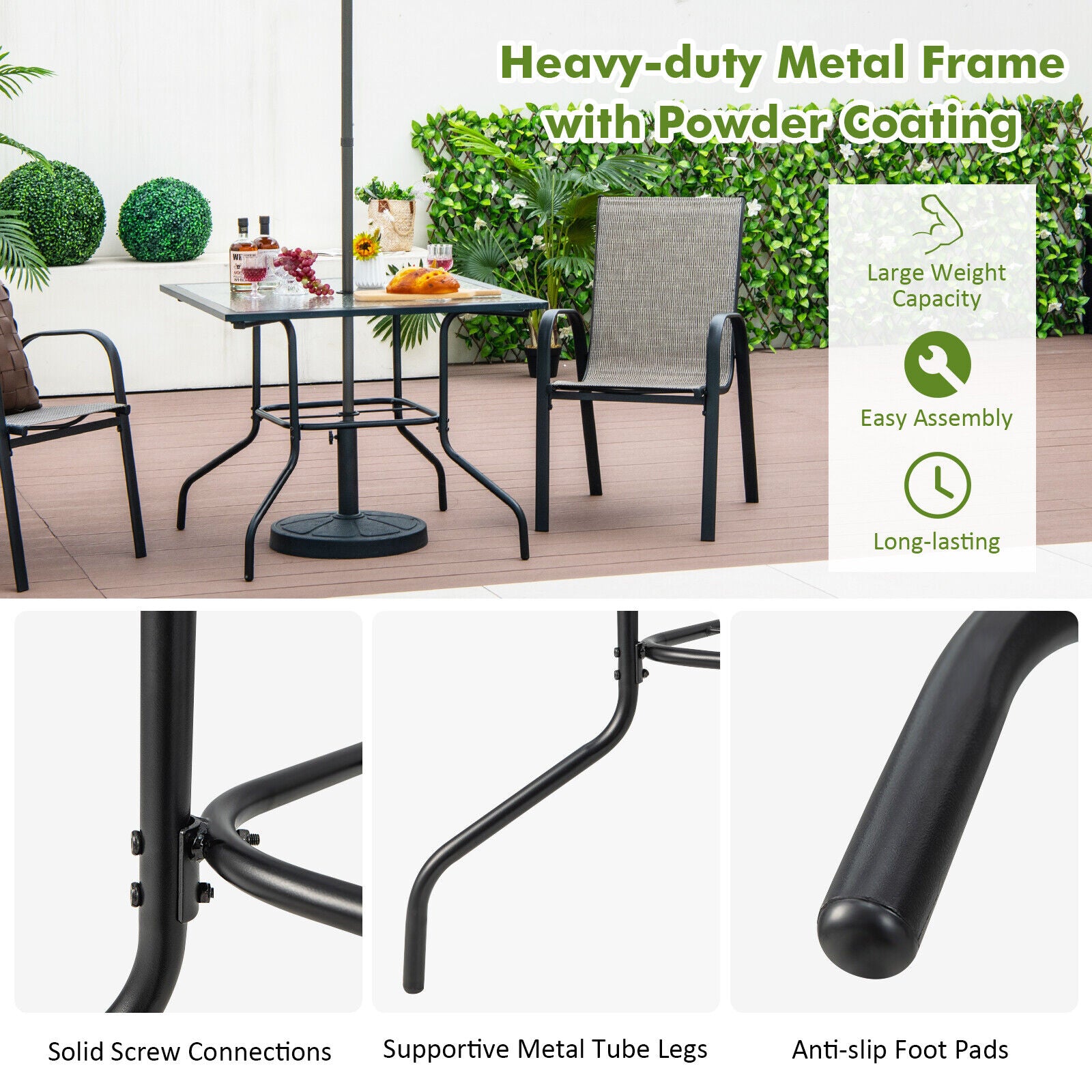 89CM Outdoor Tempered Glass Top Patio Bistro Dining Table With 38 mm Umbrella Hole