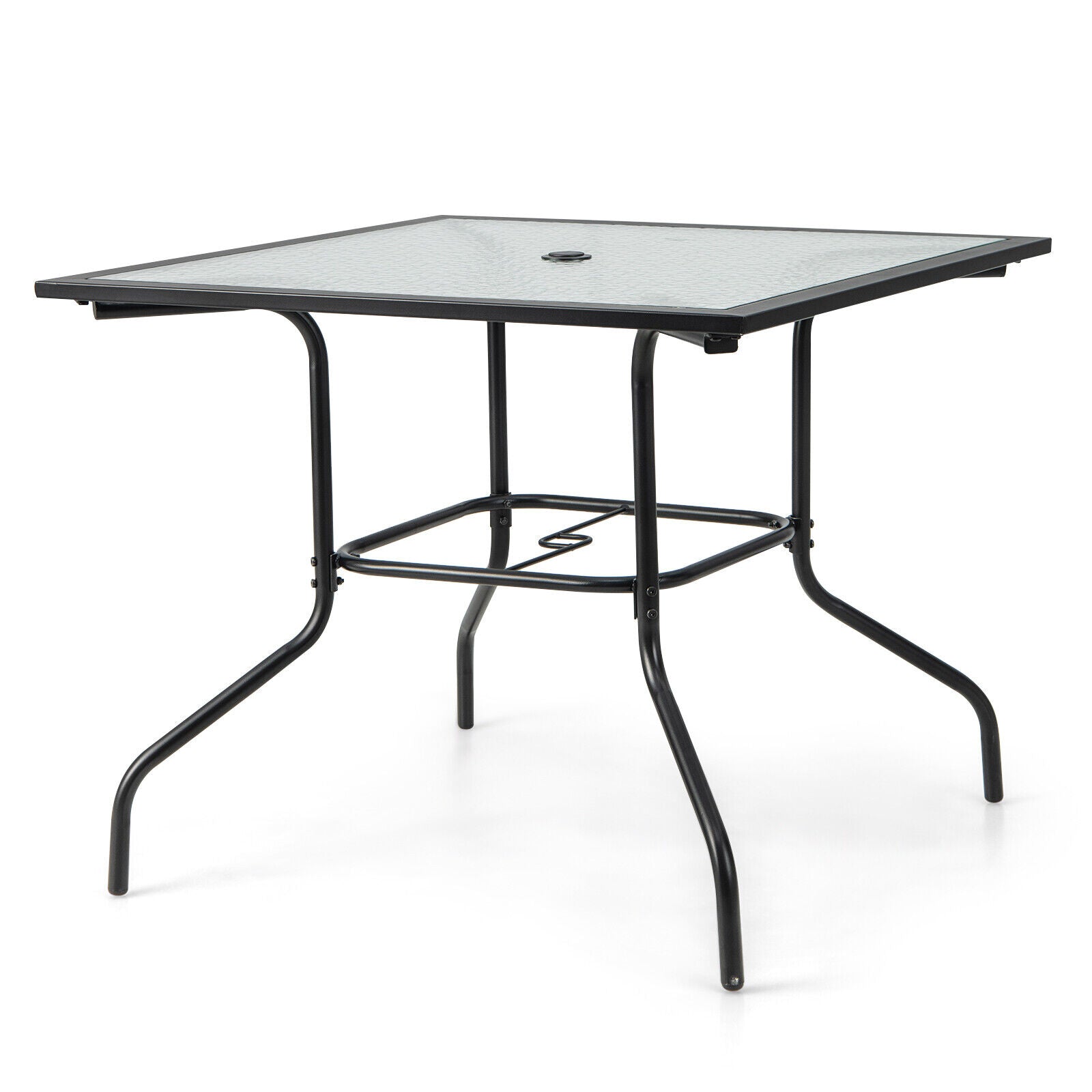 89CM Outdoor Tempered Glass Top Patio Bistro Dining Table With 38 mm Umbrella Hole