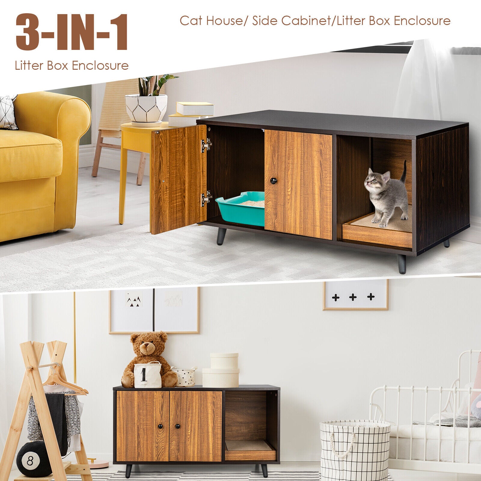Cat Litter Box Enclosure Pet House Cabinet Hidden Cat Washroom