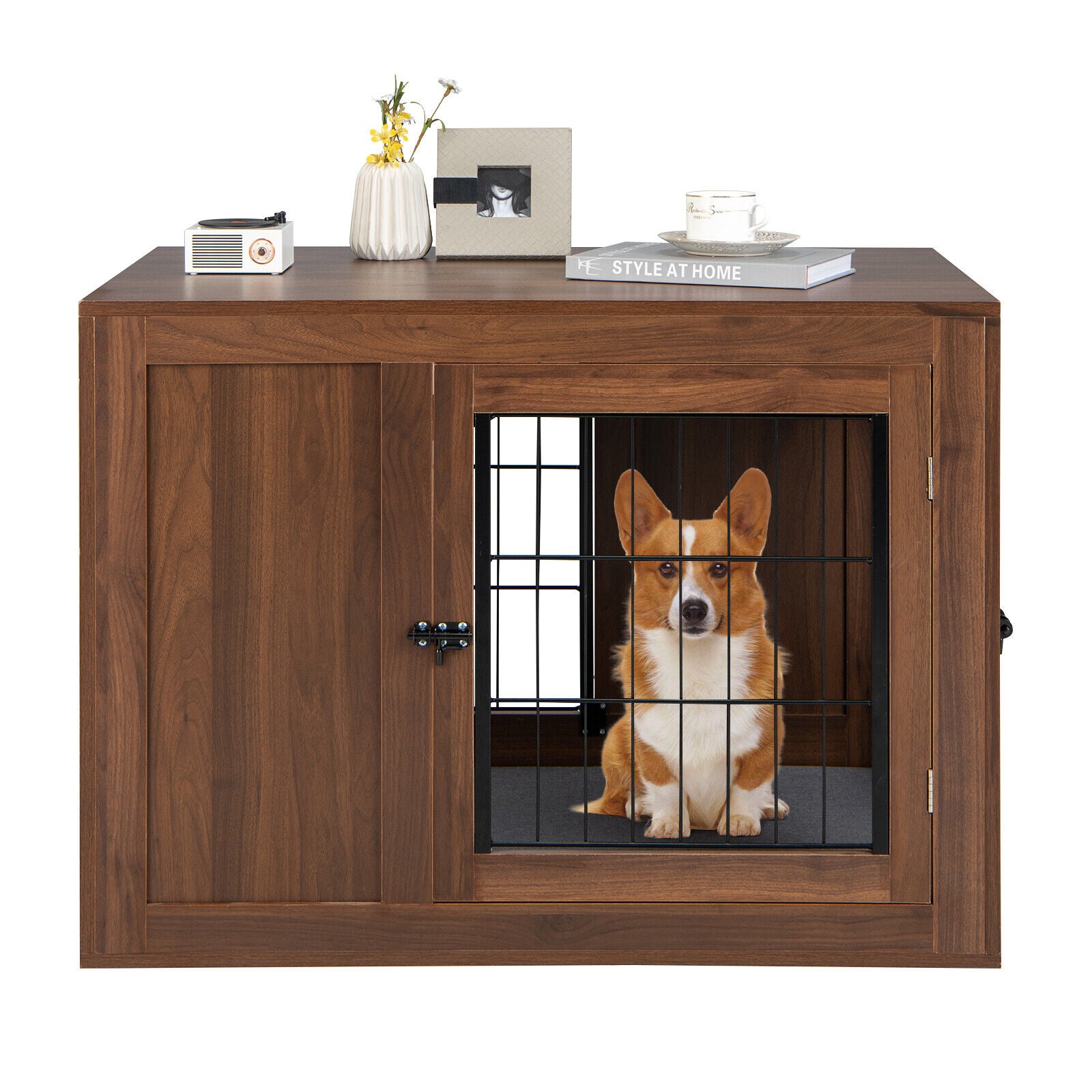 2-in-1 Dog Crate End Table Kennel with Cushion and Double Doors