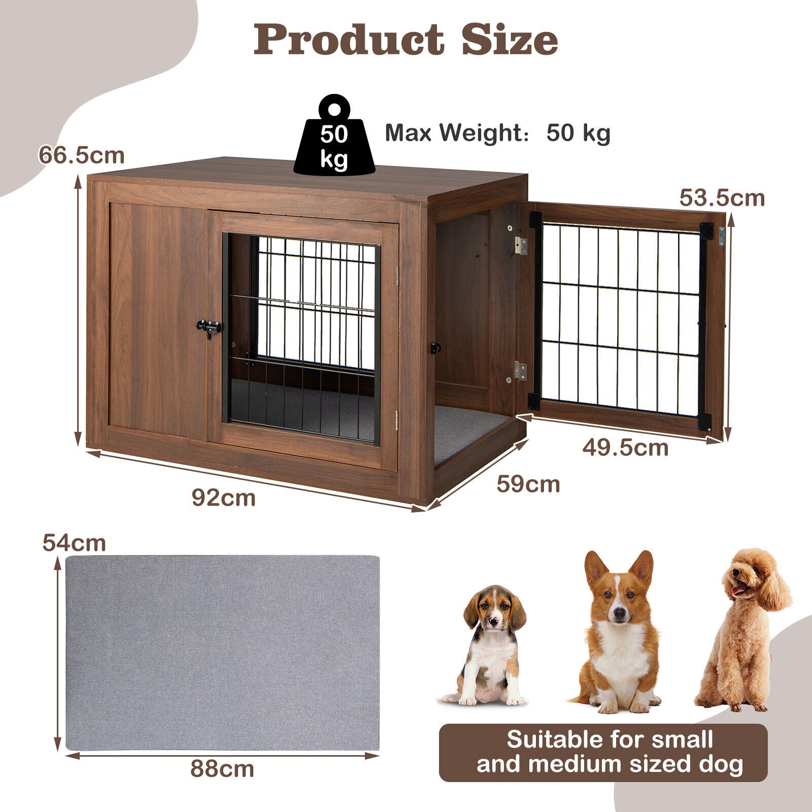 2-in-1 Dog Crate End Table Kennel with Cushion and Double Doors