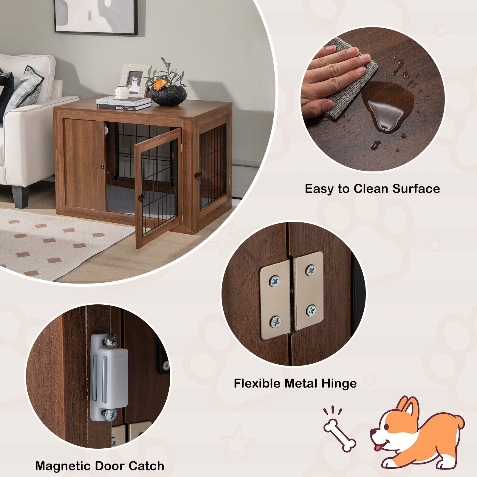 2-in-1 Dog Crate End Table Kennel with Cushion and Double Doors