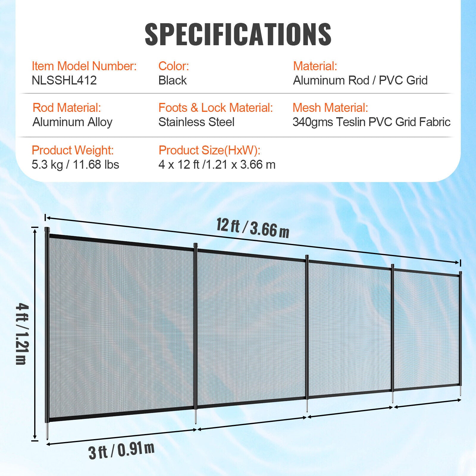 4 x 12 FT Heavy Duty Removable Pool Fences for Inground Pools Outdoor