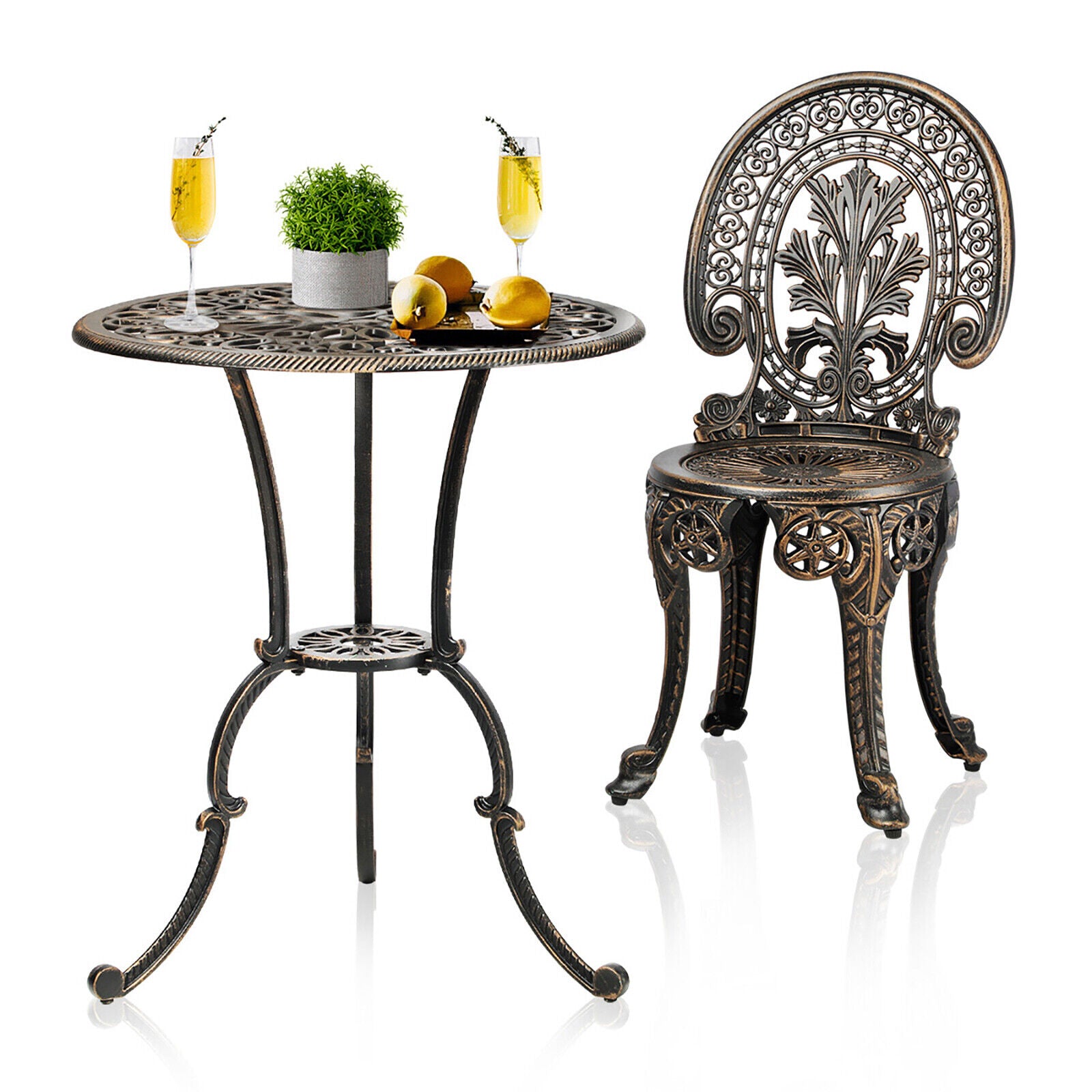 3PCS Premium Outdoor Cast Aluminium Table and Chair Bistro Setting Patio Set Bronze