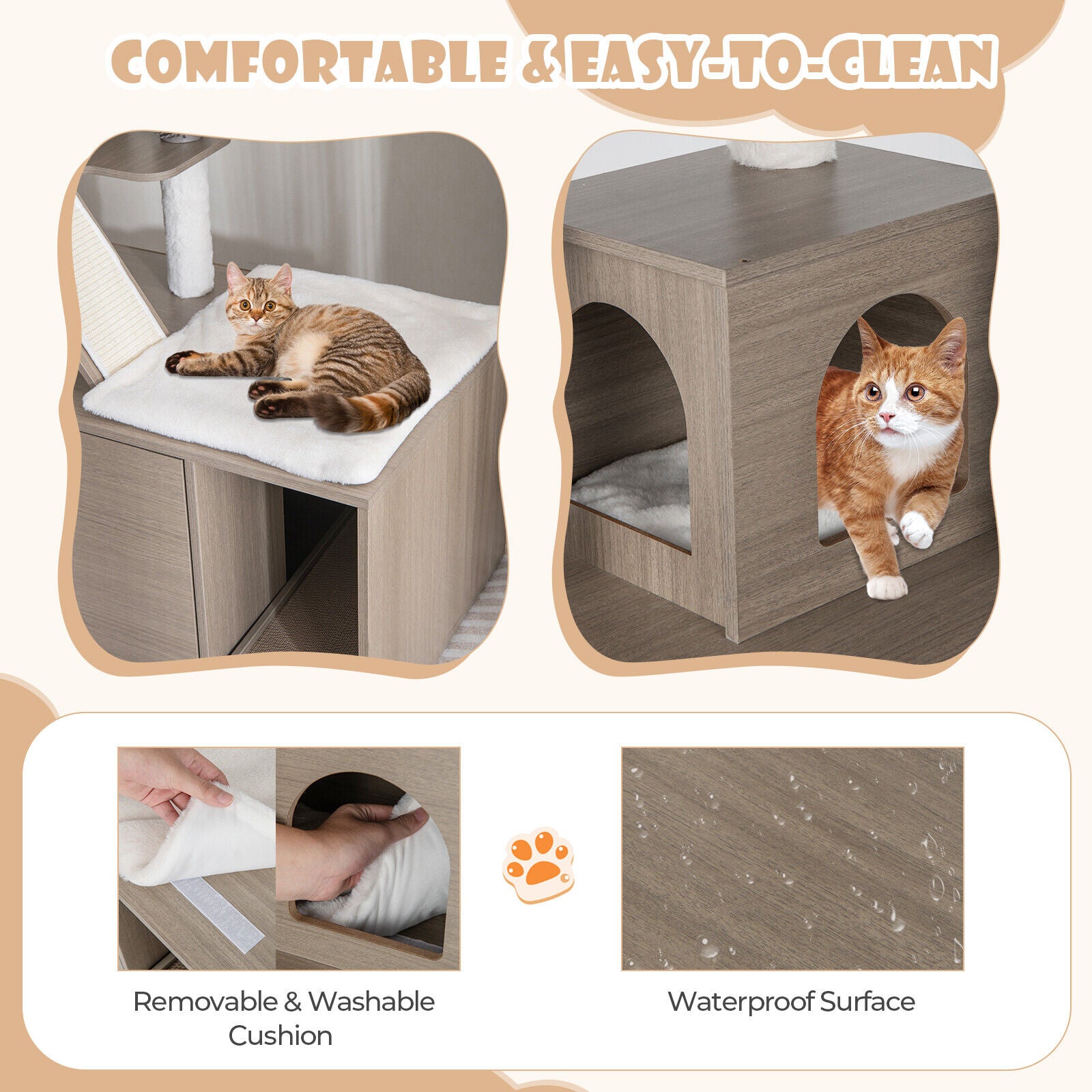 2In1 Cat Tree Tower Litter Box Enclosure Pet Condo House Bed