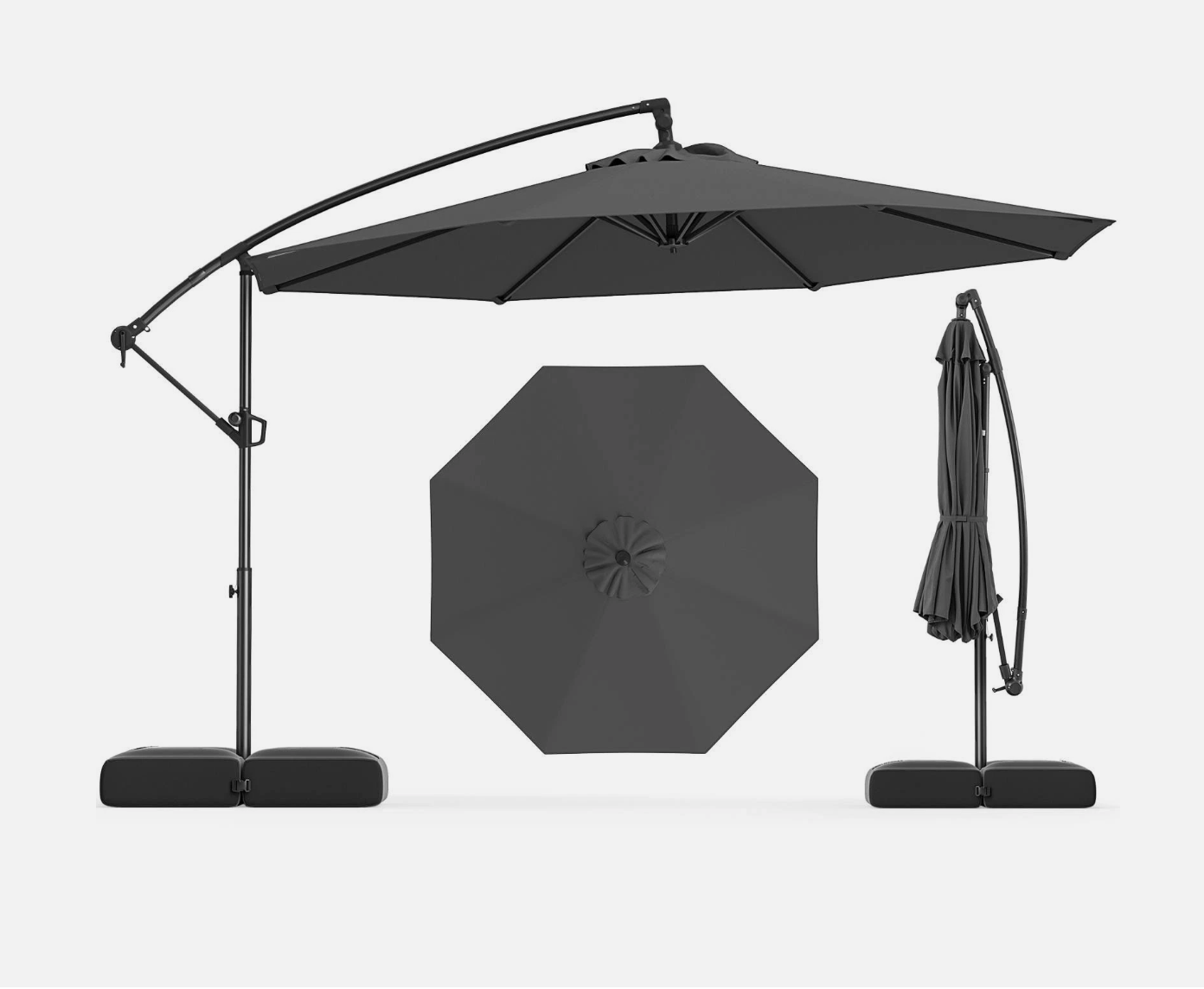 Tilt& 360° Rotation 3m Offset Hanging Umbrella outdoor- Grey