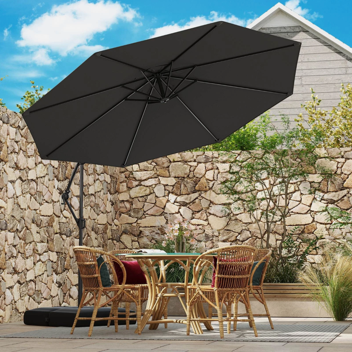 Tilt& 360° Rotation 3m Offset Hanging Umbrella outdoor- Grey