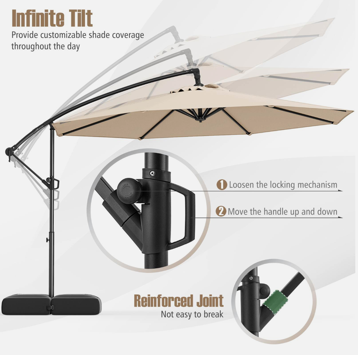Tilt& 360° Rotation 3m Offset Hanging Umbrella outdoor- Beige