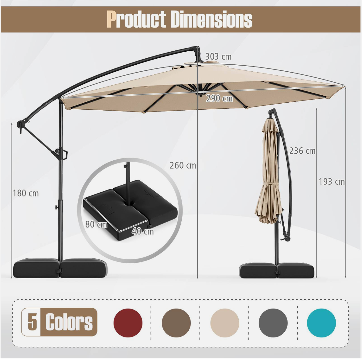 Tilt& 360° Rotation 3m Offset Hanging Umbrella outdoor- Beige