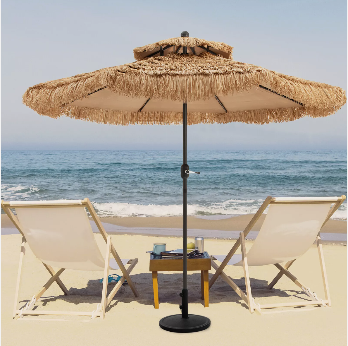 2.7M Hula Thatched Tiki Umbrella Patio Hawaiian Style Tilt