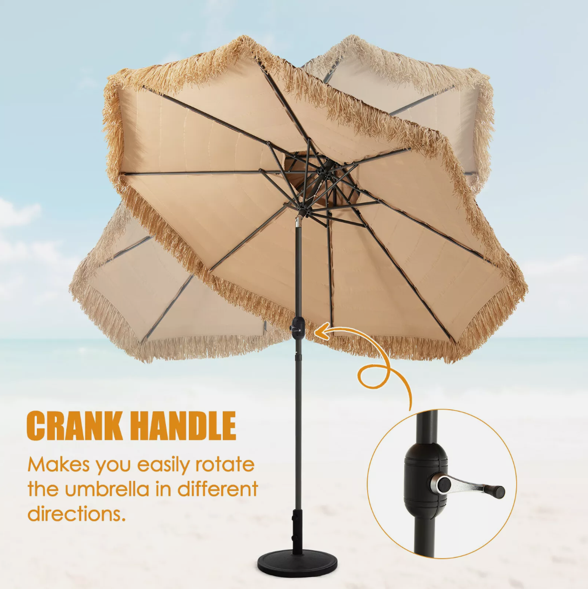 2.7M Hula Thatched Tiki Umbrella Patio Hawaiian Style Tilt