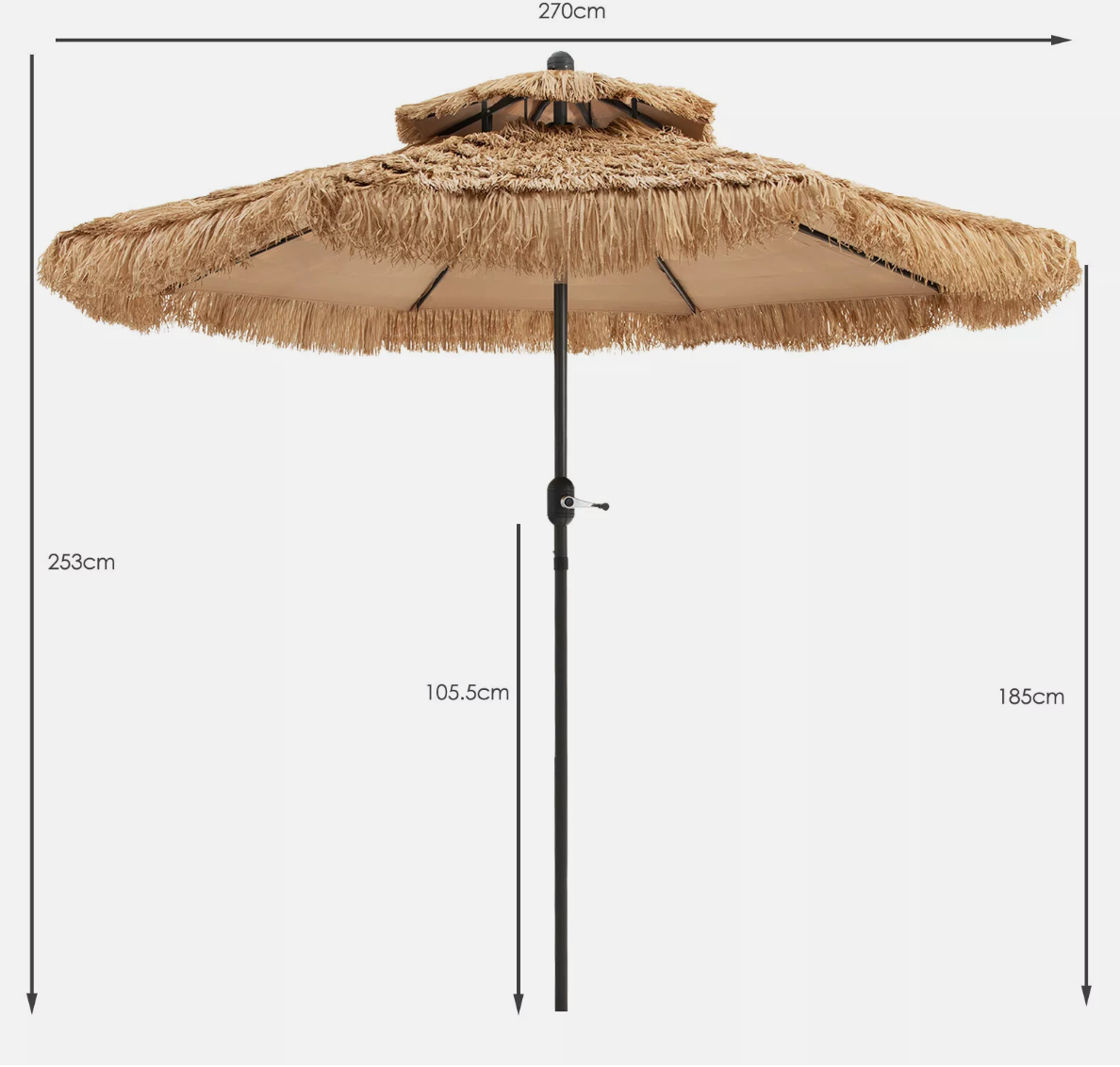 2.7M Hula Thatched Tiki Umbrella Patio Hawaiian Style Tilt