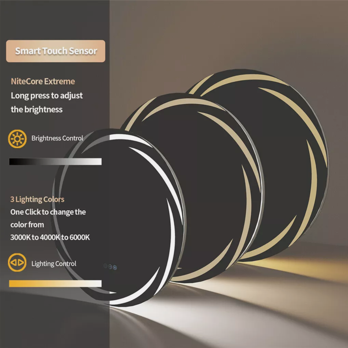 60cm Anti-fog LED Bathroom Mirror Circle Backlit HD Vanity Mirror Shatterproof