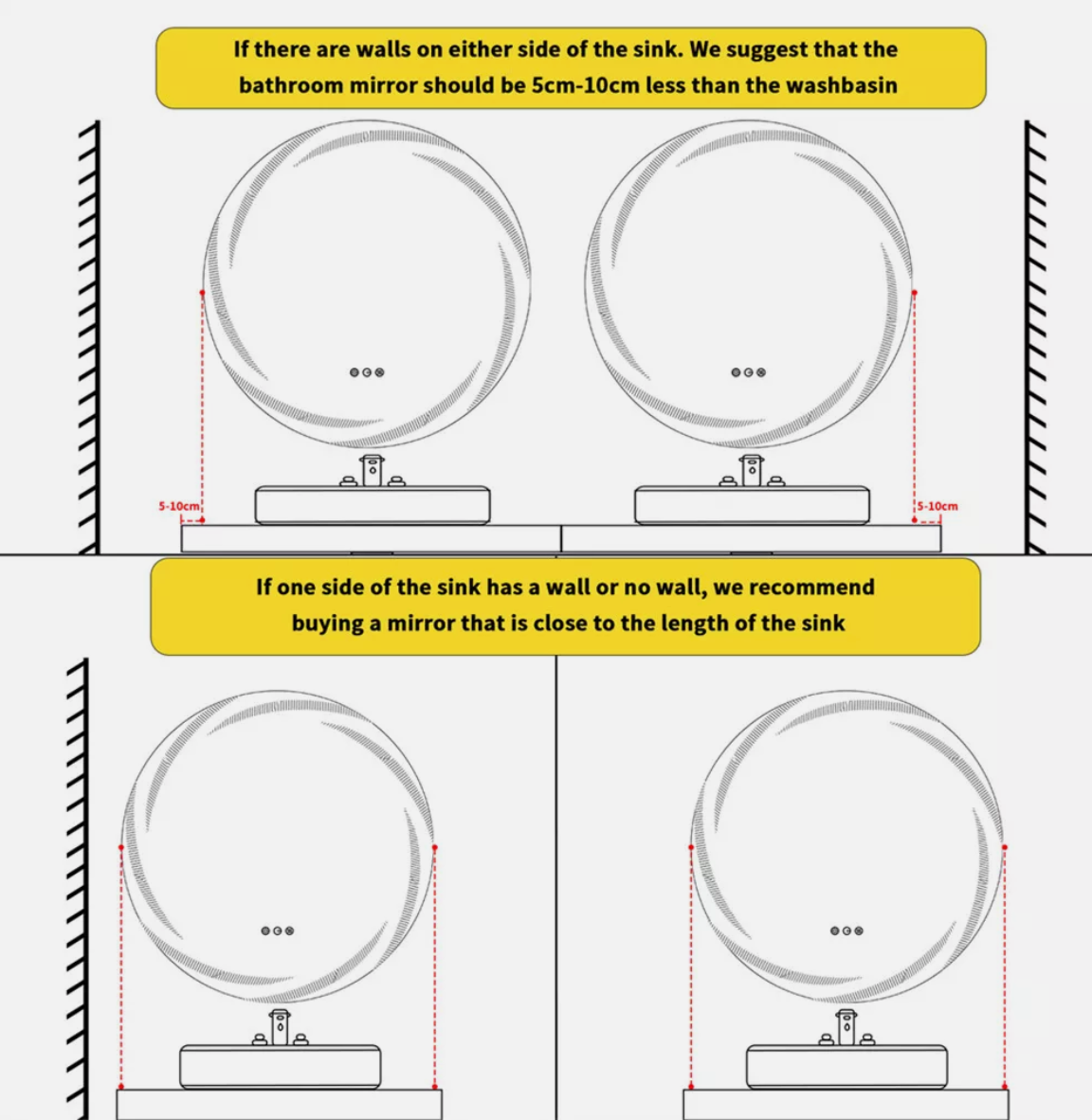 60cm Anti-fog LED Bathroom Mirror Circle Backlit HD Vanity Mirror Shatterproof